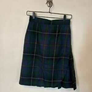 Yves Saint Laurent Plaid Wool Green Plaid Pleated Skirt 25 90s Academia Preppy